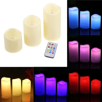 Namų Dekoro 3Pcs/set Cilindro Spalvinga Nuotolinio Valdymo Laikina Flameless LED Žvakių Šviesos Unikalus Vestuves Prekių #81304
