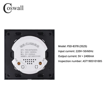 Coswall Krištolo Stiklo plokštės Lizdo Dual USB Įkrovimo lizdas 2.4 Išėjimo LED Indikatorius R11 Serijos Juoda Balta