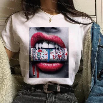 Populiarus Seksualus raudonas Lūpas Pinigų marškinėliai moterims 