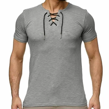 2020 Naujas Vyrų Vasaros V Kaklo tuščiaviduriai iš tvarstis t Shirt Slim Tinka Fitneso marškinėliai Topai Atsitiktinis vientisos Spalvos trumpomis Rankovėmis marškinėlius