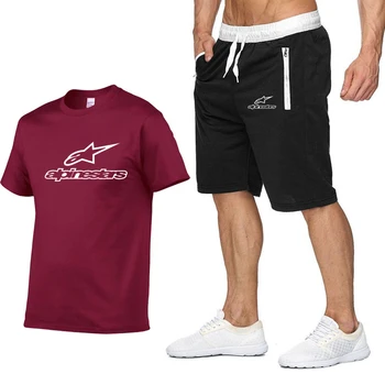 Mados Alpinestars atspausdintas T-marškinėliai, šortai vyriški vasaros sportiniai šortai tiktų vyrų paplūdimio laisvalaikio T-shirt penkių taškų kelnes S-XXL