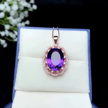 Mados violetinis ametistas brangakmenio pakabukas moterims sidabro karoliai didelio dydžio, gamtos perlas gera supjaustyti gimtadienio puotą dovana