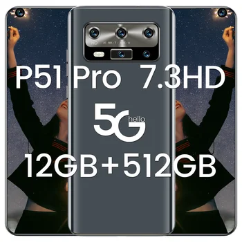 Išmanusis telefonas Huaw P51 Pro 7.3 colių Full screen 5600Mah Dual Kortelės Deka Core Mobiliojo Telefono 512G Pasaulio Celulares