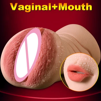 Hieha 3D Giliai Gerklės, Liežuvio Dantų Dirbtinės Makšties Masturbator Silikono Kišenėje Pūlingas Nekilnojamojo Makšties ir Išangės Oralinio Sekso žaisliukai Vyrams