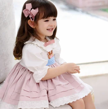 Yoliyolei Lolita Kids Suknelė ispanijos Susiėmę Lėlės Apykaklės Retro ilgomis Rankovėmis Girl Gimtadienio Suknelės Rudens ir Žiemos Drabužių