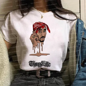 Hip-Hop Tupac Shakur marškinėliai moterims harajuku juokinga 2pac aliejaus tapybai T-shirt O-Kaklo trumpomis Rankovėmis, atsitiktinis Karūna grafinis Viršūnės