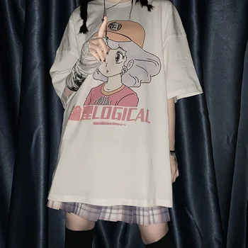 Ins Mados Japonijos Harajuku Animacinių filmų Spausdinti Ponios marškinėliai Negabaritinių Prarasti Trumpas Rankovės Medvilnės Grafinis Tee Hipių Moterų Marškinėliai