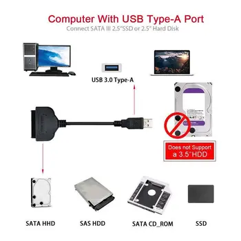 Nešiojamų Dydis Lengvas Kietasis Diskas SSD Duomenų Maitinimo Laido Adapteris USB 3.0 Prie SATA 22-Pin 2.5 Colių Kabelis