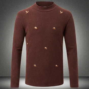 Prekės Dizaineris Mens T marškinėliai Mados 2019 Nauja Rudens Žiemos Storio Vyrų Laukinių Žąsų Siuvinėjimo ilgomis Rankovėmis O-neck T Shirt 8321