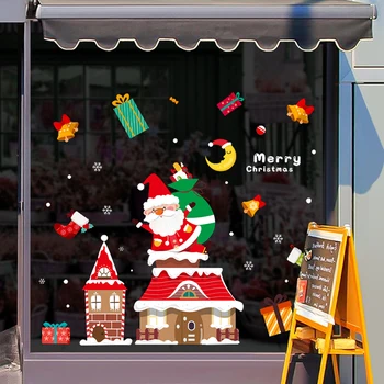 Animacinių filmų 2020 Kalėdų Lipdukas Parduotuvės Lango Stiklo Durų Santa Apdailos Vaikai kambario dekoro, Sienų Lipdukai, lipnios Nuimamas