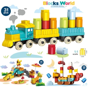 30-41pcs Didelių Dalelių Traukinio Skaidrių Numerius Pilies Statyba Blokai, Plytos Švietimo BabyCity Žaislai Suderinama su Duploed 