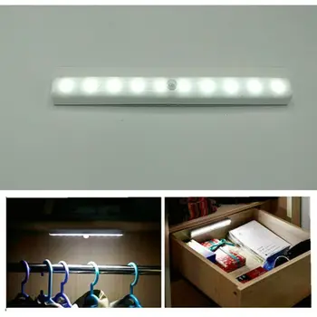 10 LED Judesio Jutiklis Spinta Šviesos Namų Belaidžio Naktį Pagal Kabineto Baterija Šiltas/Balta Šviesa
