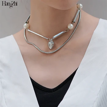 Hangzhi 2020 naujas temperamentas karoliai moterų retro daugiasluoksnės sunkiųjų metalų širdies formos perlų karoliai pakabukas papuošalai dovana