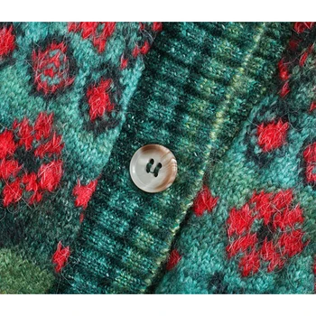 Rudenį, Žiemą Moterys Argyle ZA Kint Cardigan Gėlių Žakardo Pynimo Megztinis Šiltas Vieno Krūtinėmis Vintage Megztinis Viršūnes Outwear